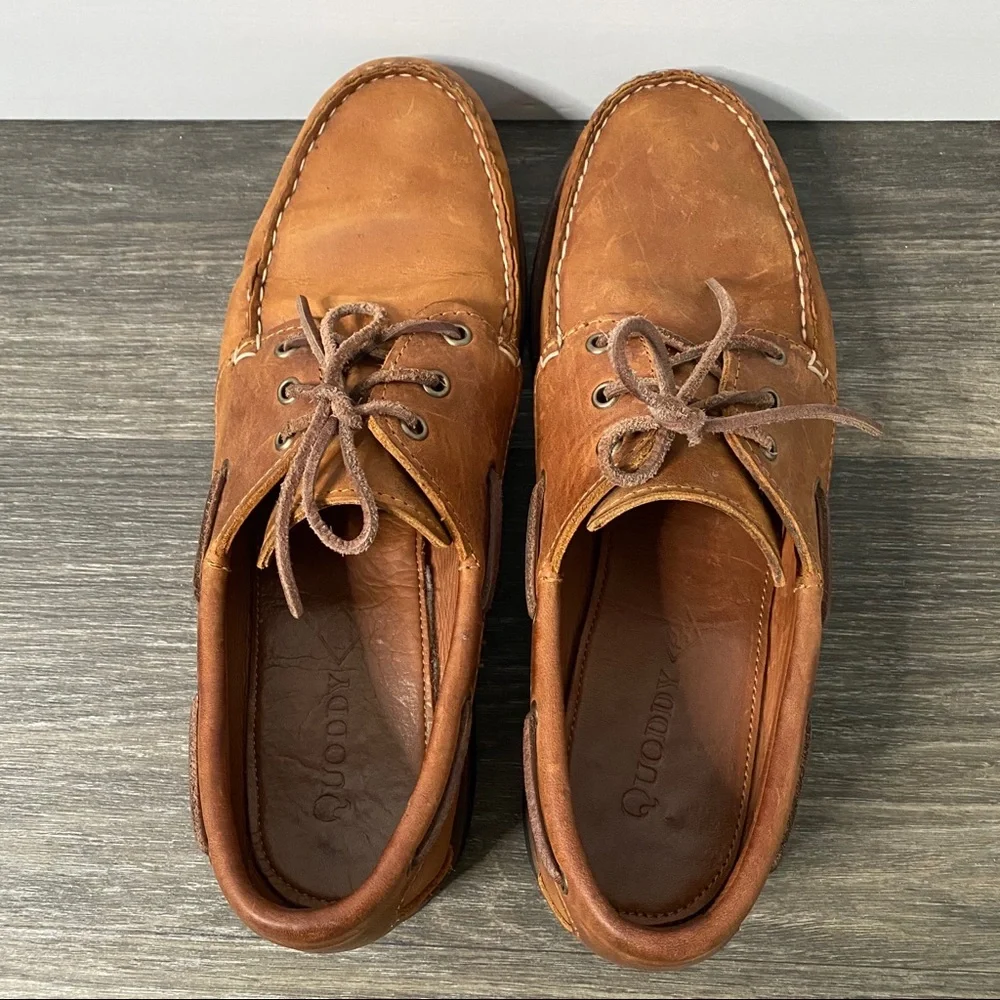 Quoddy Moccasin Boat Shoes Brown Leather Loafers Mens Size 12 Vibram Soles Tread - Picture 9 of 11